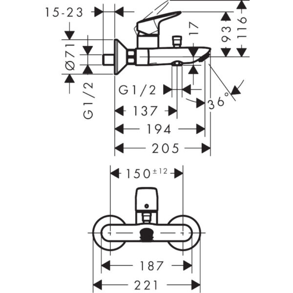 Hansgrohe Logis Single Lever Exposed Bath Shower Mixer Tap - Image 2