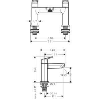 Hansgrohe Logis 2-Hole Rim Mounted Bath Filler Tap - Image 2