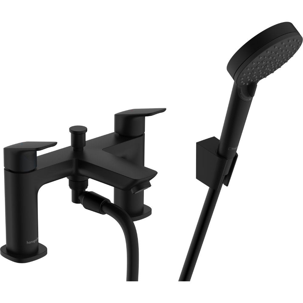 Hansgrohe Logis 2-Hole Bath Shower Mixer Tap With Diverter Valve And Vernis Blend Shower Handset - Matt Black