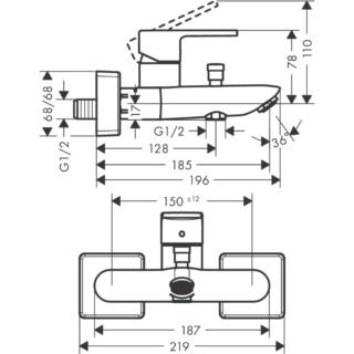 Hansgrohe Vernis Shape Single Lever Exposed Bath Shower Mixer Tap With 2 Flow Rates - Chrome - Image 2