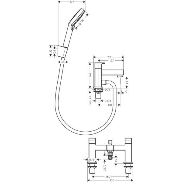 Hansgrohe Vernis Shape 2-Hole Bath Shower Mixer Tap With Diverter Valve And Vernis Blend Shower Handset - Image 2