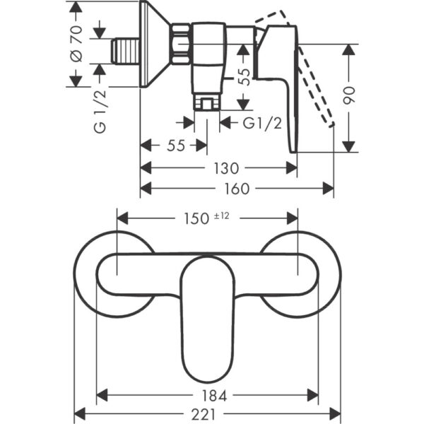 Hansgrohe Vernis Blend Exposed Bath Shower Mixer Tap With 2 Flow Rates - Chrome - Image 2