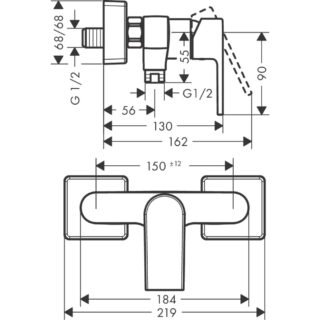 Hansgrohe Vernis Shape Exposed Bath Shower Mixer Tap With 2 Flow Rates - Chrome - Image 2