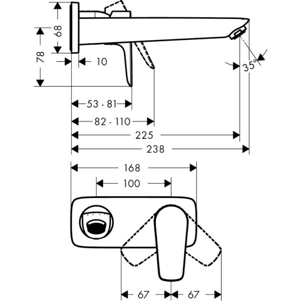 Hansgrohe Talis E Single Lever Wall Mounted Basin Mixer Tap With 225mm Spout - Image 2