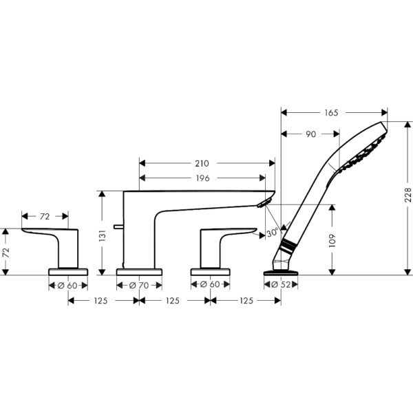 Hansgrohe Talis E 4-Hole Rim-Mounted Bath Shower Mixer Tap - Image 2