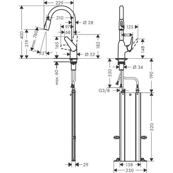 Hansgrohe Focus M42 220 2 Spray Modes Kitchen Mixer Tap With Pull-Out Spray And Sbox - Image 2