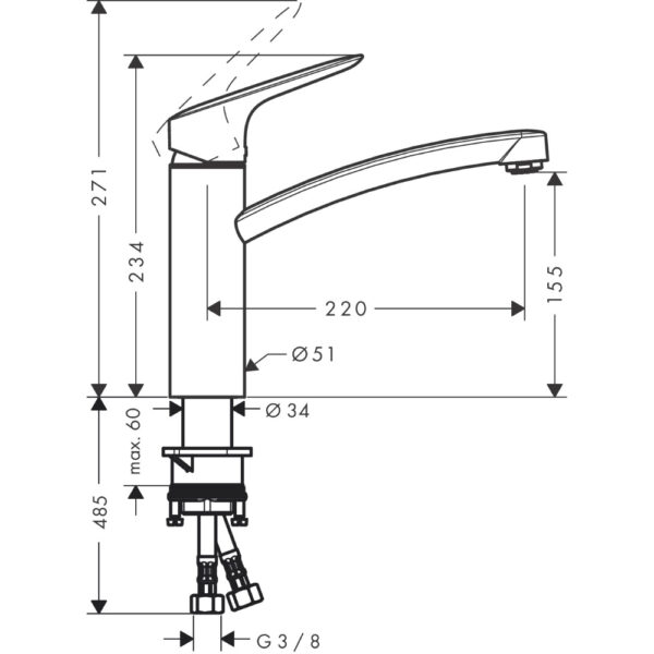 Hansgrohe Logis M31 160 Coolstart, Eco selection Single Spray Mode Kitchen Mixer Tap - Chrome - Image 2