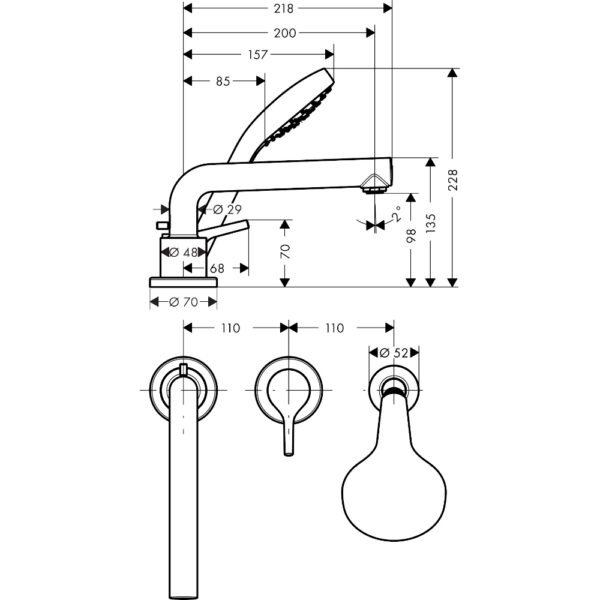 Hansgrohe Talis S 3-Hole Rim-Mounted Single Lever Bath Shower Mixer Tap - Chrome - Image 2