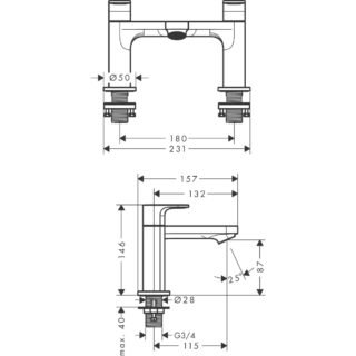 Hansgrohe Rebris S 2-Hole Rim Mounted Bath Filler Tap - Image 2