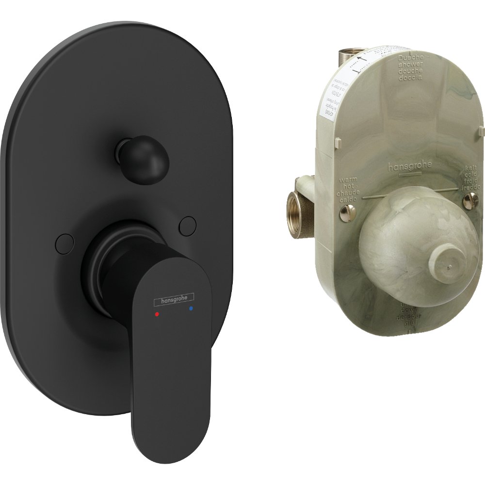 Hansgrohe Rebris S Single Lever Concealed Manual Shower Valve With Basic Set - Matt Black