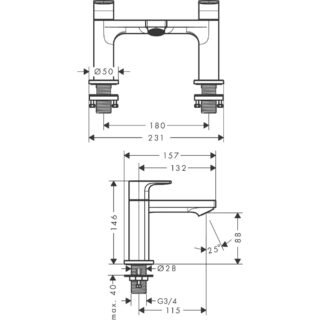Hansgrohe Rebris E 2-Hole Rim Mounted Bath Filler Tap - Image 2