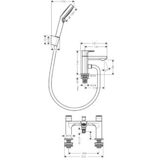 Hansgrohe Rebris E 2-Hole Bath Shower Mixer Tap With Diverter Valve And Vernis Blend Hand Shower Handset - Image 2