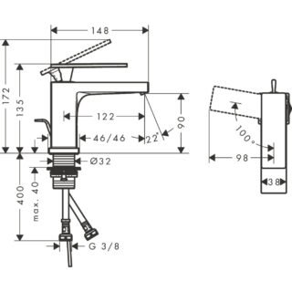 Hansgrohe Tecturis E 80 Coolstart Ecosmart+ Single Lever Basin Mixer Tap With Pop Up Waste - Image 2