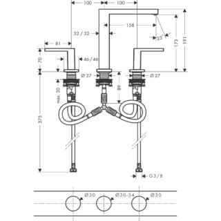 Hansgrohe Tecturis E 150 Ecosmart+ 3-Hole Basin Mixer Tap With Push-Open Waste - Image 2