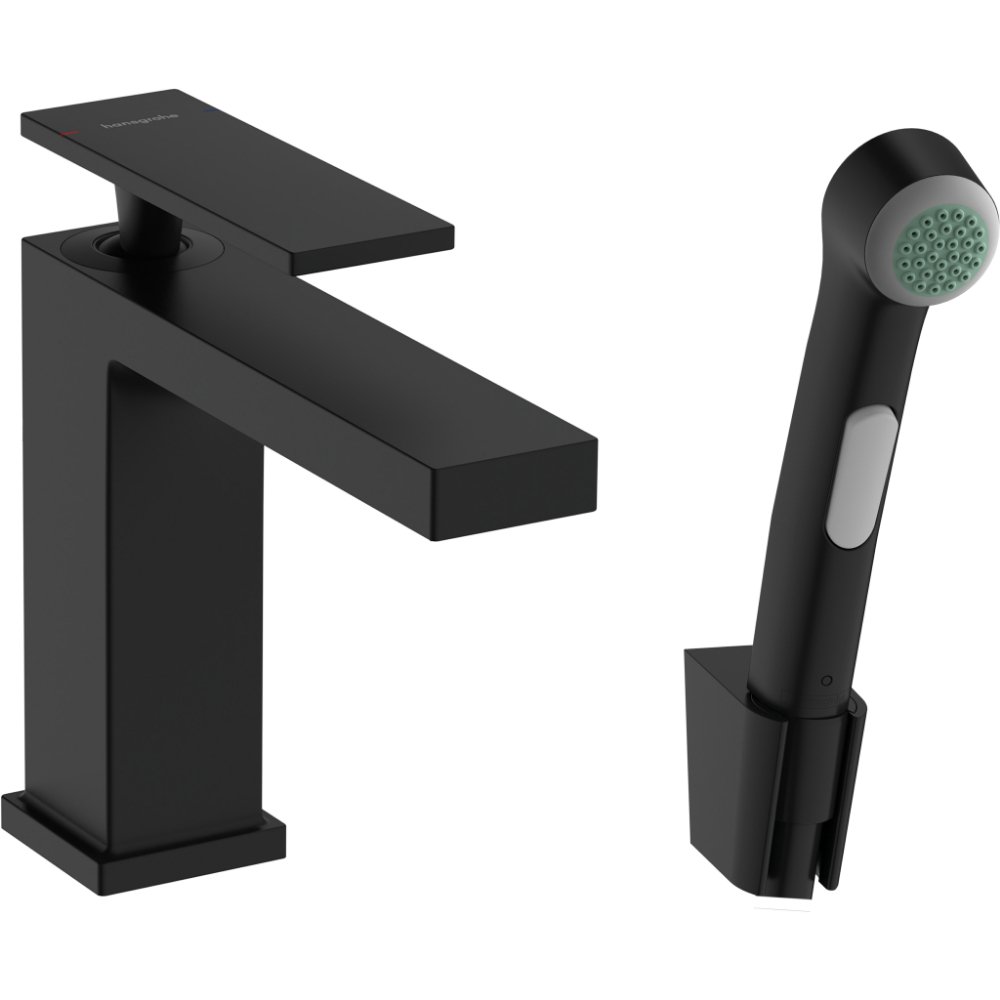 Hansgrohe Tecturis E 110 Ecosmart+ Single Lever Basin Mixer Tap With Bidet Shower Handset And 1600mm Shower Hose - Matt Black