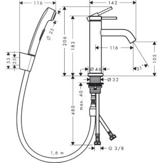 Hansgrohe Tecturis S 110 Ecosmart+ Single Lever Basin Mixer Tap With Bidet Shower Handset And 1600mm Shower Hose - Image 2