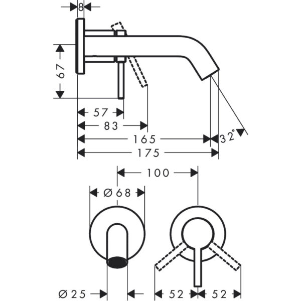 Hansgrohe Tecturis S Wall-Mounted Ecosmart+ Single Lever Basin Mixer Tap With 165mm Spout - Image 2