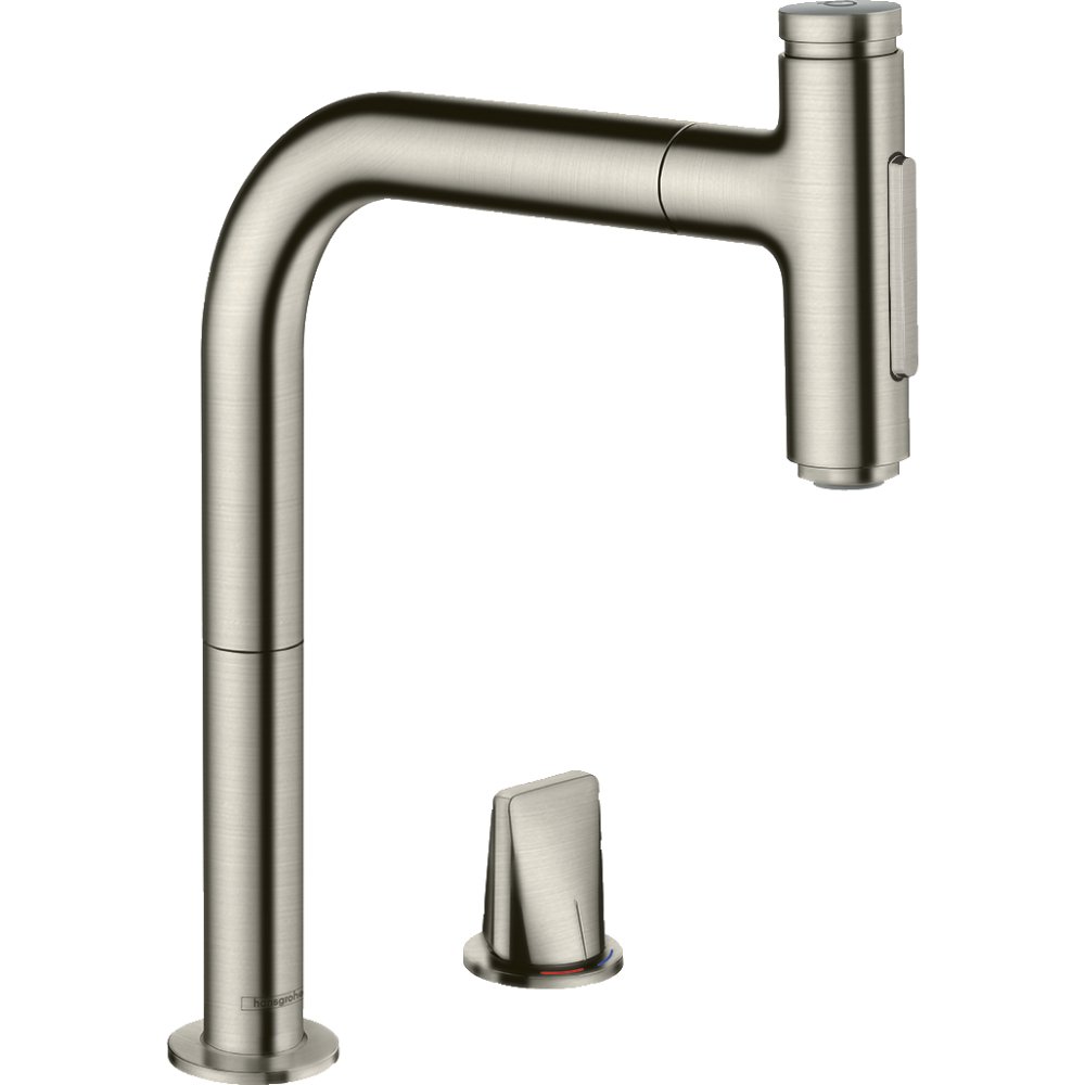 Hansgrohe Metris Select M71 2-Hole 200 Kitchen Mixer Tap With Pull-Out Spray And Sbox 2 Spray Modes - Stainless Steel