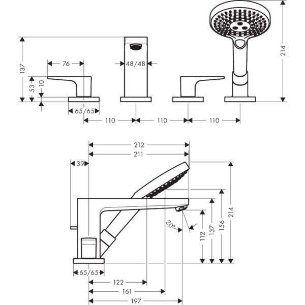 Hansgrohe Metropol 4-Hole Rim-Mounted Secuflex Bath Shower Mixer Tap With Loop Handles - Chrome - Image 2