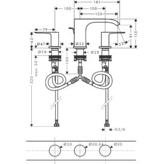 Hansgrohe Vivenis 90 3-Hole Basin Mixer Tap With Pop-Up Waste - Image 2