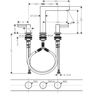 Hansgrohe Finoris 160 3-Hole Basin Mixer Tap With Push-Open Waste - Image 2