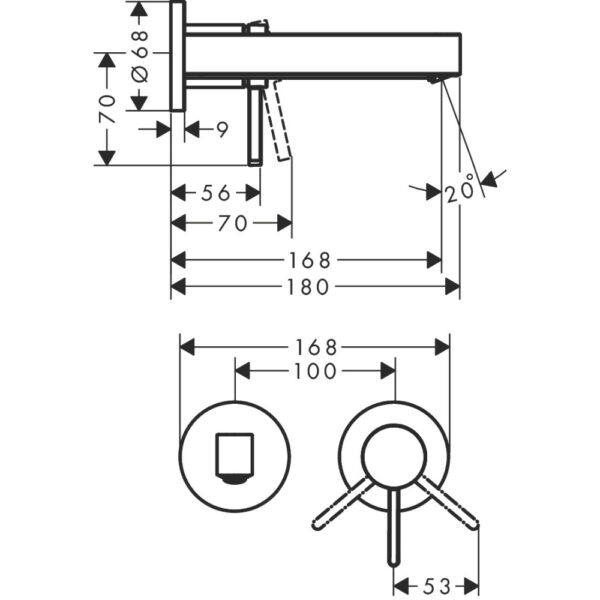 Hansgrohe Finoris 2 Hole Wall Mounted Single Lever Basin Mixer Tap With 168mm Spout - Image 2