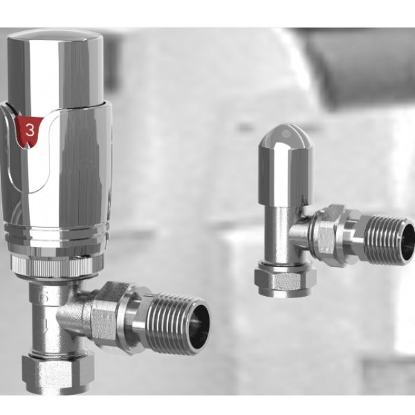 Frontline Round Thermostatic Angled Radiator Valves Pair - Chrome