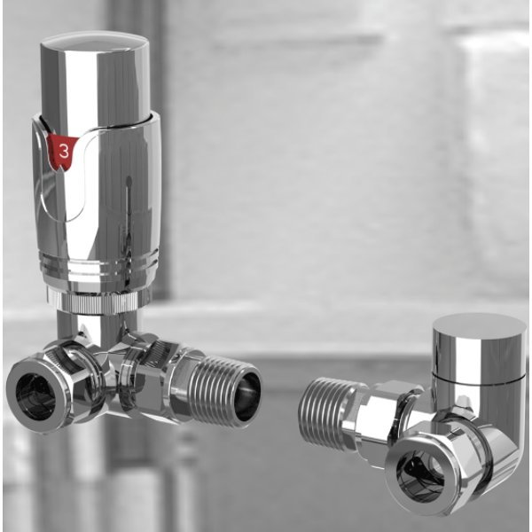 Frontline Round Thermostatic Corner Radiator Valves Pair - Chrome