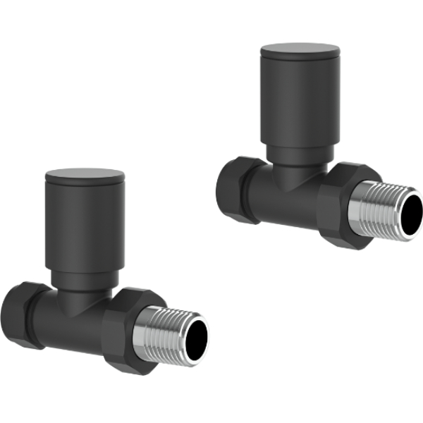 Frontline Round Manual Straight Radiator Valves Pair - Black