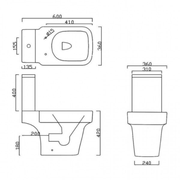 Frontline Medici Flush to Wall Close Coupled Toilet With Push Button Cistern With Soft Close Seat - White - Image 2