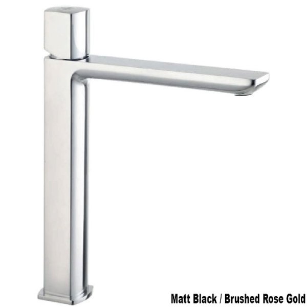 Frontline My Time Mono Tall Basin Mixer Tap - Matt Black/Brushed Rose Gold