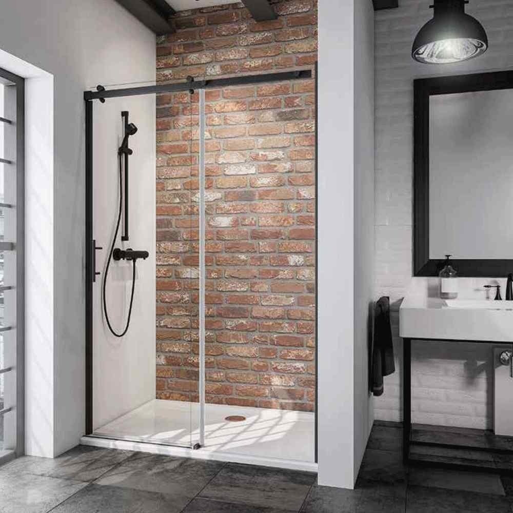 Frontline Urban Recess Walk-In Sliding Shower Door – 6mm Glass – 1200mm Wide - Matt Black