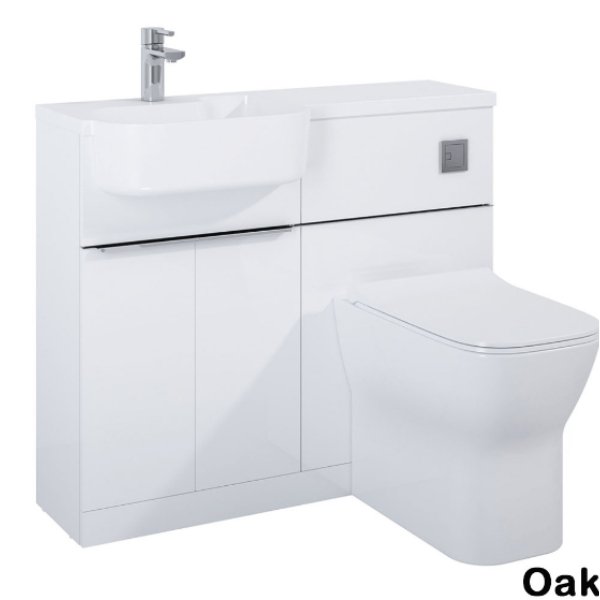 Frontline Linea Combination Unit With Basin and Back to Wall Pan – 1000mm Wide  – White - Left