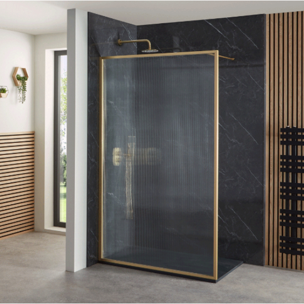 Frontline Aquaglass Velar+ Walk-in Shower Panel – 1200mm Wide - Brushed Brass