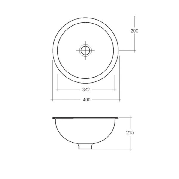 Frontline RAK Emma Semi Under Counter Basin - 400mm Wide - White - Image 2