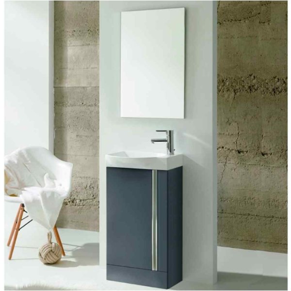 Frontline Elegance Floorstanding Vanity Unit With Basin And Mirror – 445mm Wide - Gloss Grey