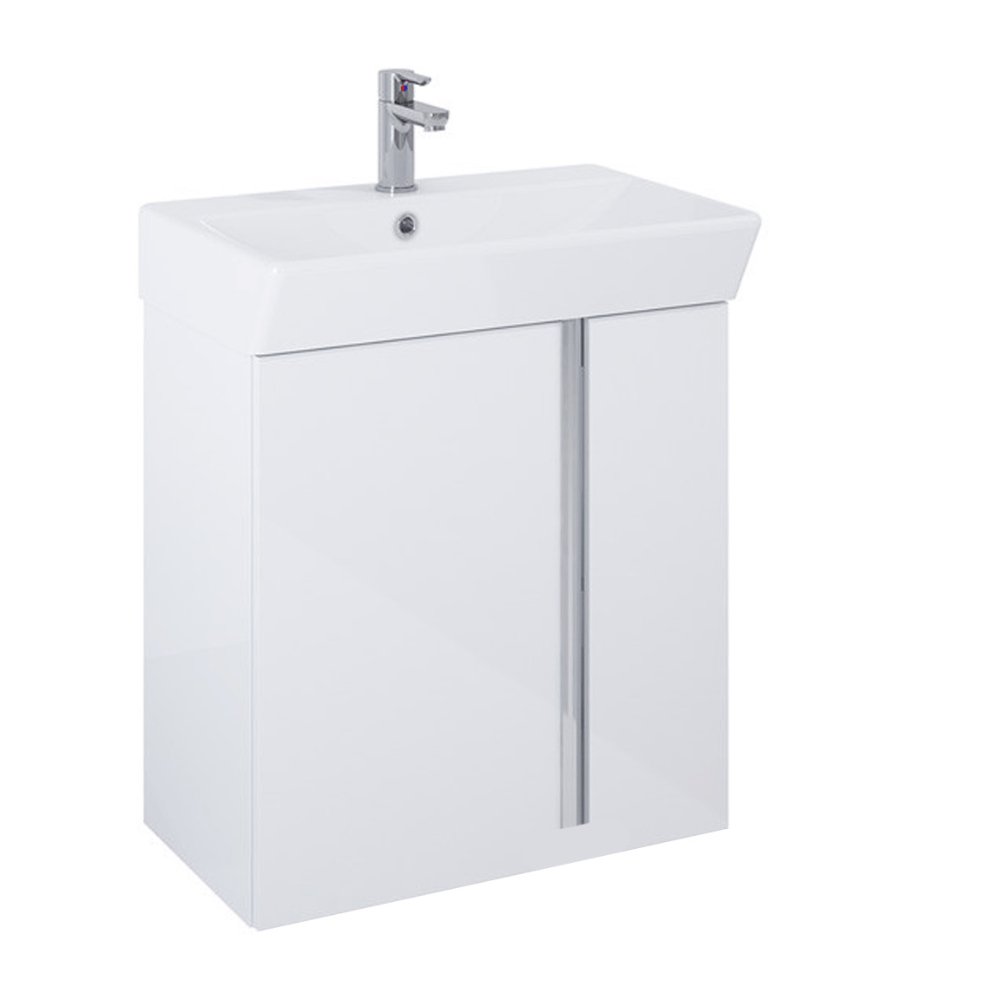 Frontline Skye 2 Door Floorstanding Vanity Unit With Basin – 600mm Wide - Gloss White