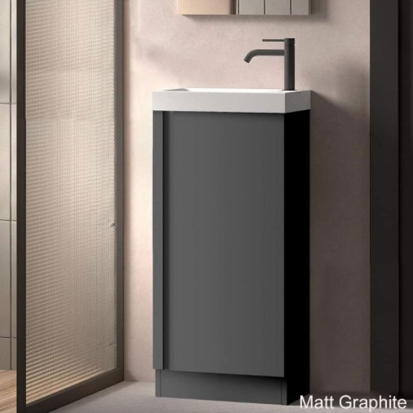 Frontline Lagos 1 Door Floorstanding Vanity Unit With Basin – 400mm Wide - Matt Graphite
