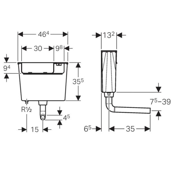 Geberit Low Height Furniture Cistern With Pneumatic Actuation - White - Image 2