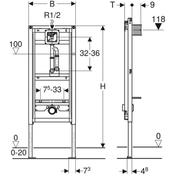 Geberit Duofix Urinal Frame for With Pipe Interrupter  - 1300mm High - Image 2