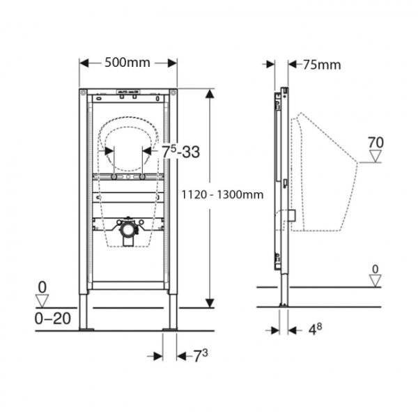 Geberit Duofix Universal Urinal Frame - 1120mm-1300mm High - Image 2