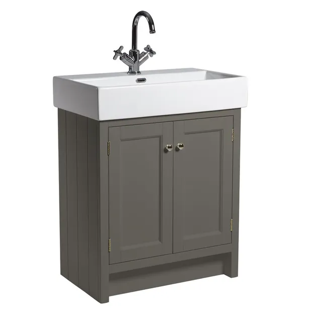 Roper Rhodes Hampton 2 Door Floorstanding Vanity Unit With Basin – 700mm Wide - Pewter