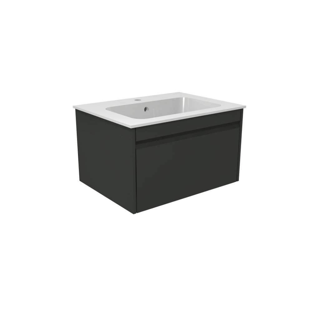Calypso Loreto 1 Drawer Wall Hung Vanity Unit With White Basin – 600mm Wide – 1 TH - Midnight Gloss