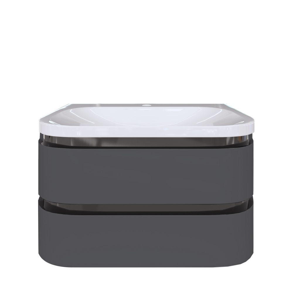 Calypso Diamante 2 Drawer Wall Hung Vanity Unit With Basin – 600mm Wide -1 TH - Satin Grey