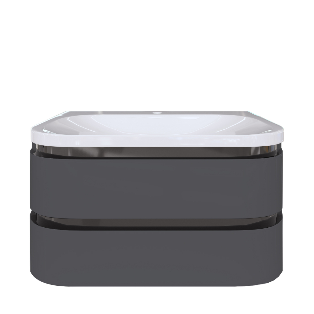 Calypso Diamante 2 Drawer Wall Hung Vanity Unit With Basin – 800mm Wide -1 TH - Satin Grey