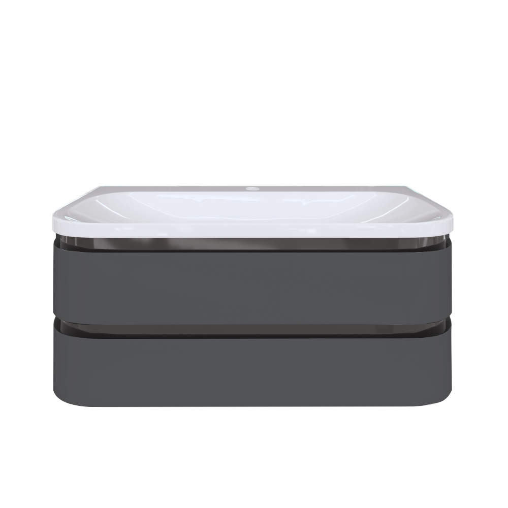 Calypso Diamante 2 Drawer Wall Hung Vanity Unit With Basin – 1000mm Wide -1 TH - Satin Grey