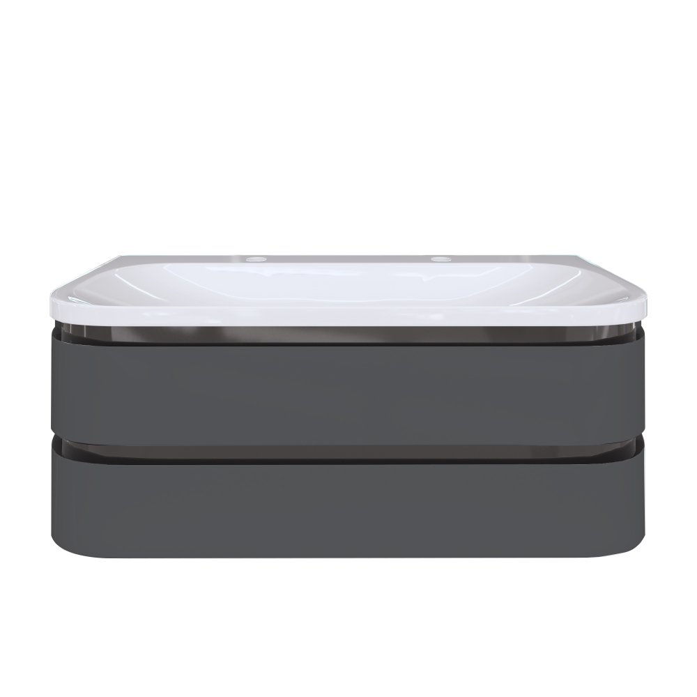 Calypso Diamante 2 Drawer Wall Hung Vanity Unit With Basin – 1200mm Wide -2 TH - Satin Grey