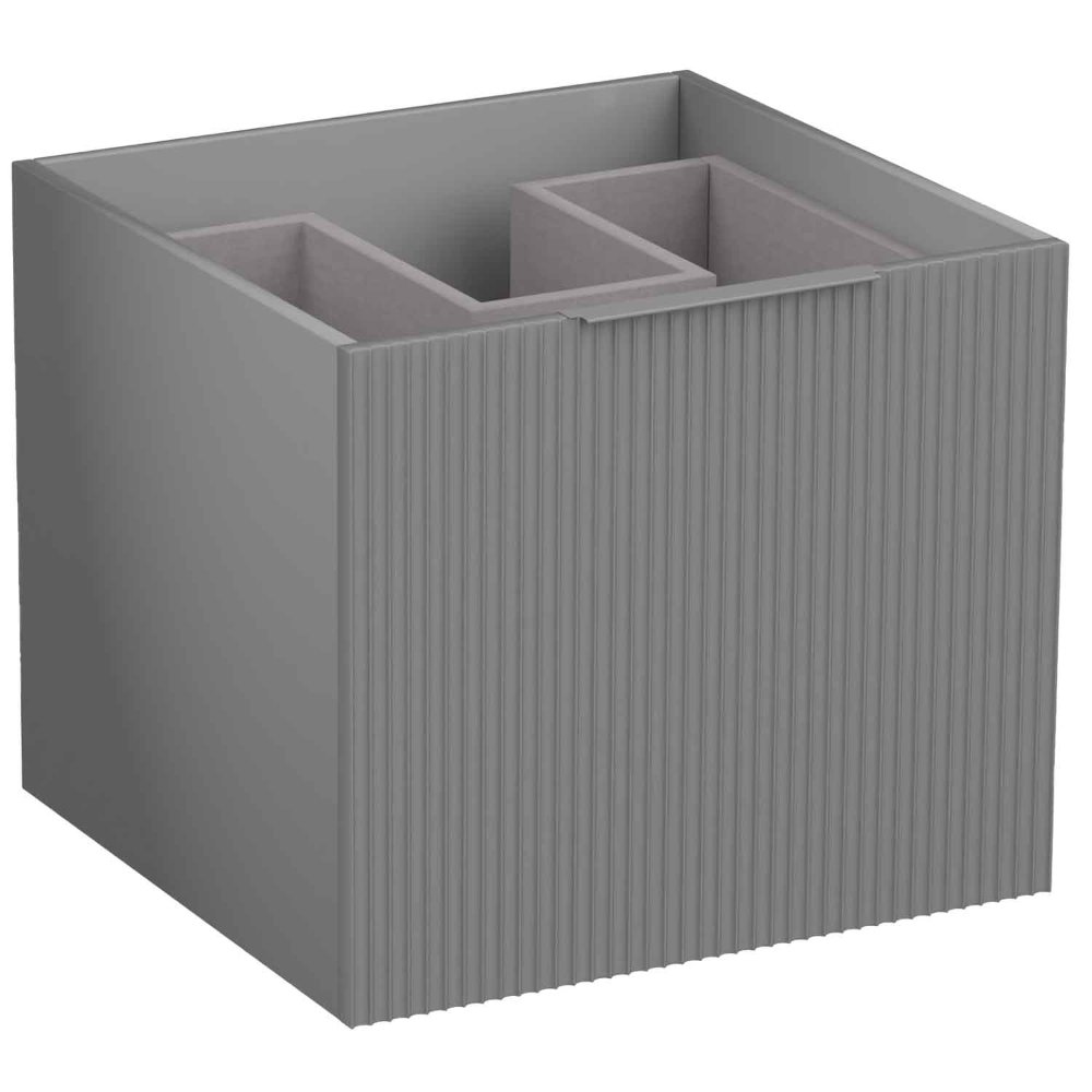 Calypso Tesima Fluted 2 Drawer Wall Hung Vanity Unit With Character Oak Worktop And Gloss White Basin – 500mm Wide – No TH - Steeple Grey