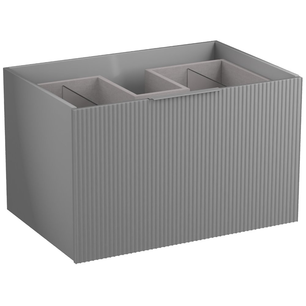 Calypso Tesima Fluted 2 Drawer Wall Hung Vanity Unit With Polar Quartz Matt Worktop And Gloss White Basin – 700mm Wide – No TH - Steeple Grey