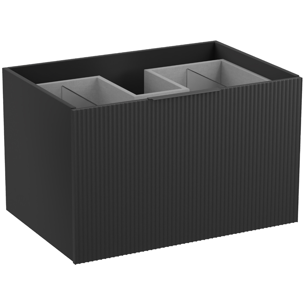 Calypso Tesima Fluted 2 Drawer Wall Hung Vanity Unit With Polar Quartz Matt Worktop And Black/White Basin – 700mm Wide – No TH - Matt Black